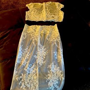 2 piece white skirt and crop top set